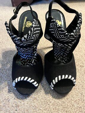 Domenico Vacca Black and White Fringer Stiletto Sandals Size 38